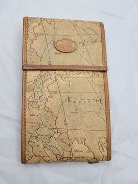Vintage Map-Print Travel Wallet in Tan